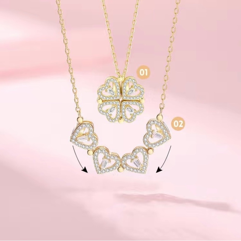 NWOT GOLD 4 heart/4leaf clover necklace